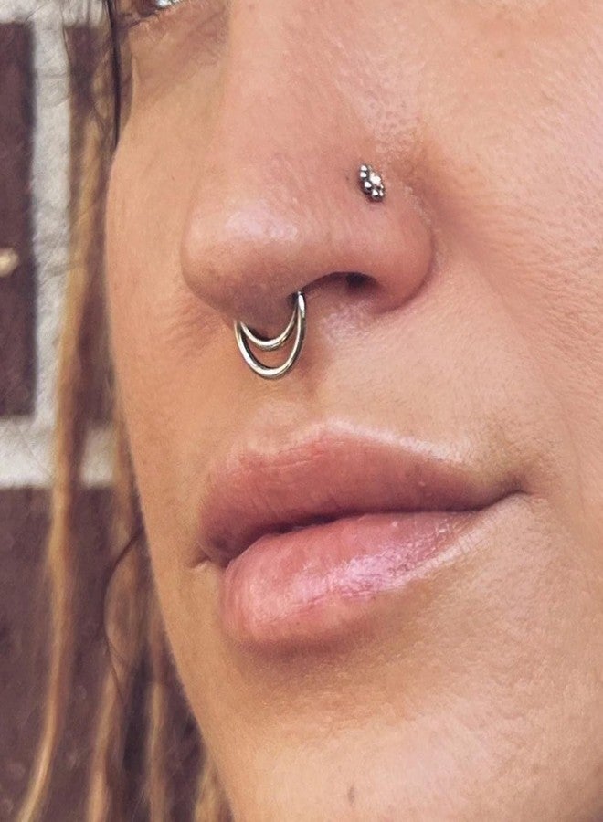 NONTAI 16G Double Septum Ring Layered Septum Clicker Stacked Daith Hoop Septum Hoop Gold Cartilage Hoop 8mm - Image 5